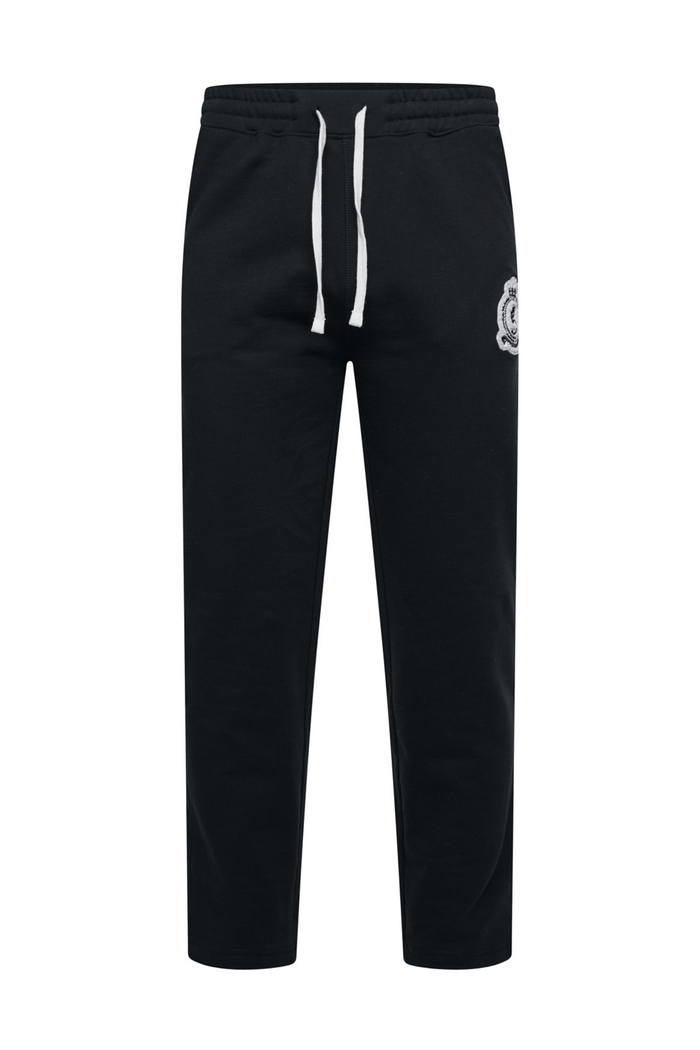 Benjart Chenille Badge Joggers in black, front view