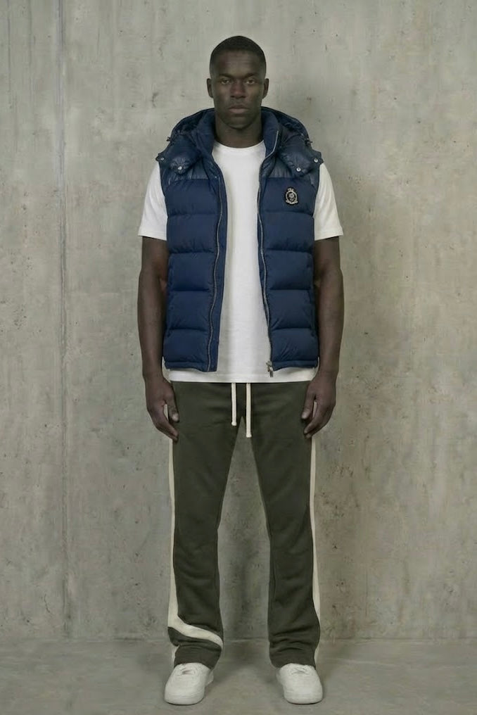 Benjart HRH Hooded Gilet in navy, side view