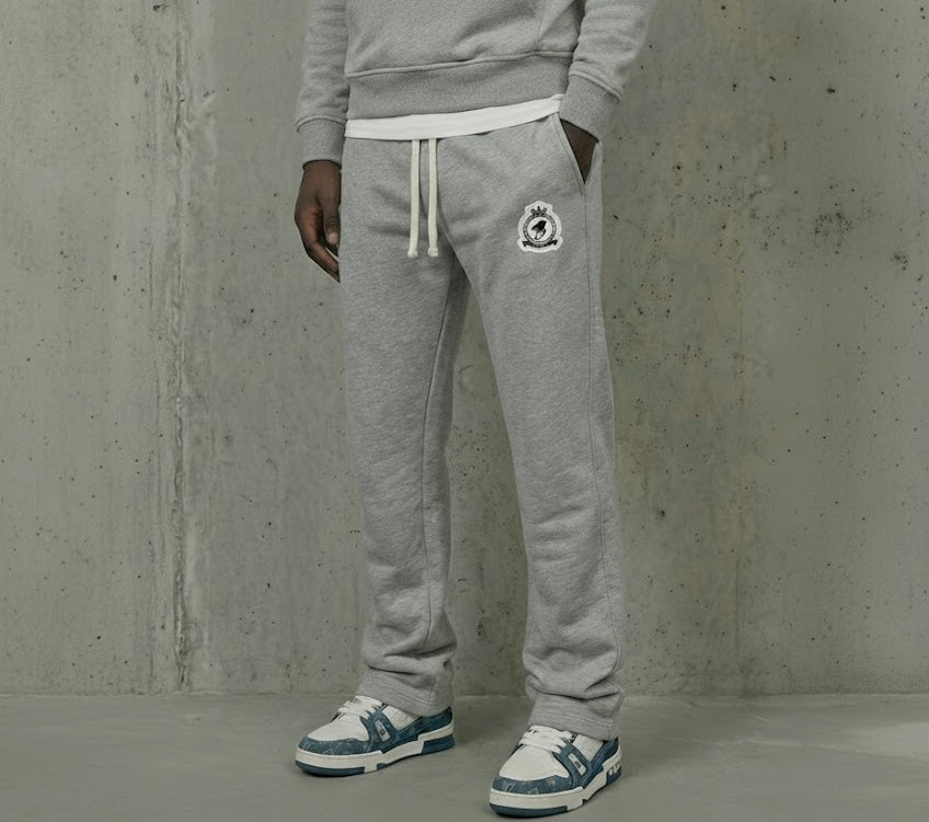 Benjart Chenille Badge Joggers in melange grey, front view