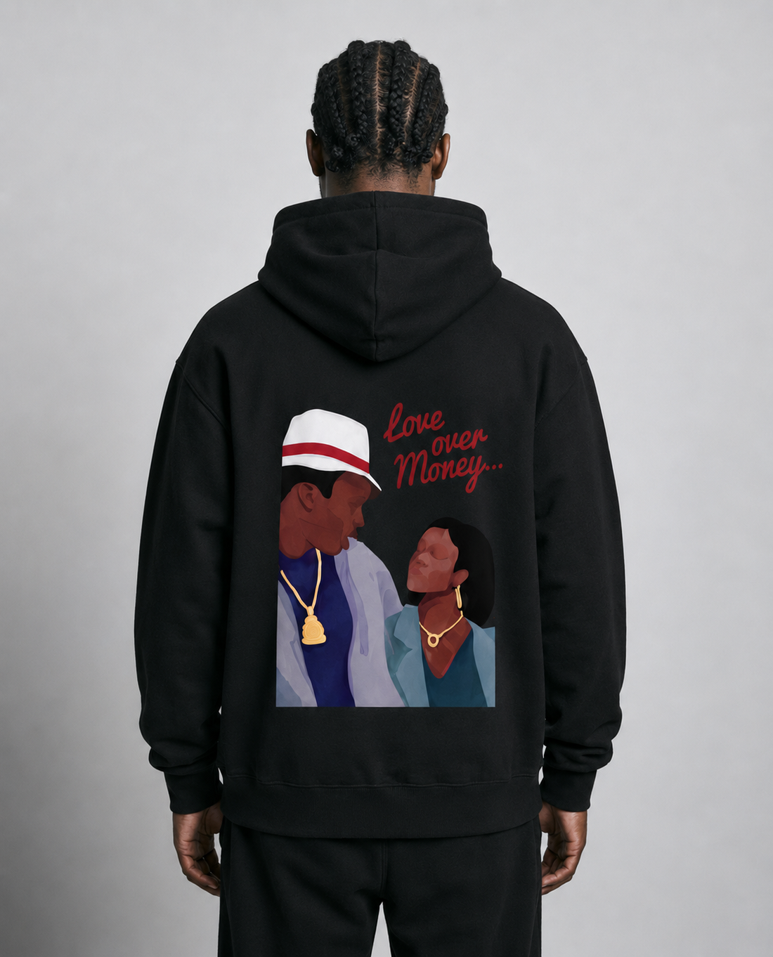 Benjart Love Over Money Hoodie in black, back view