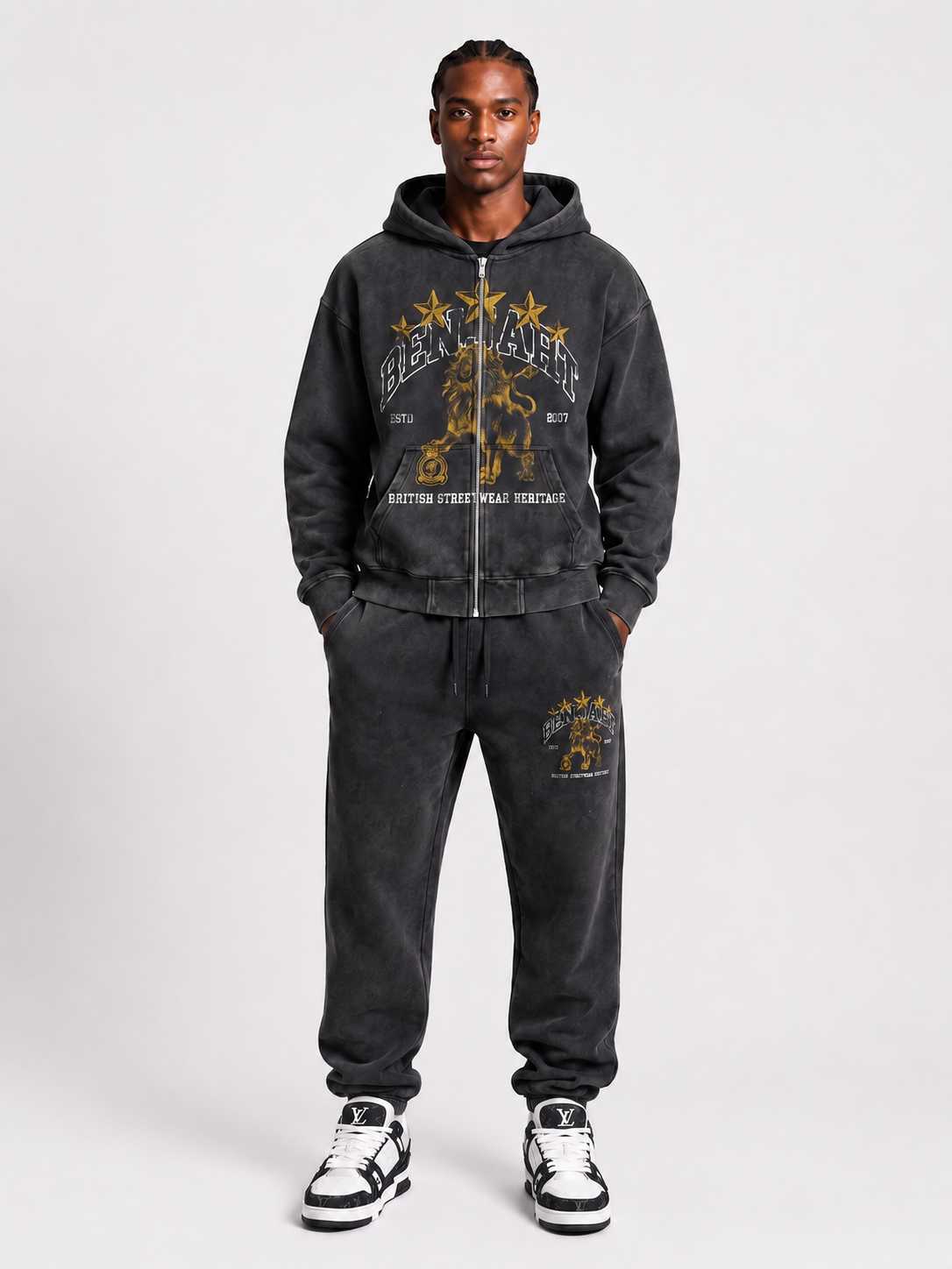 Benjart Heritage Lion Zip Hoodie - Washed Black