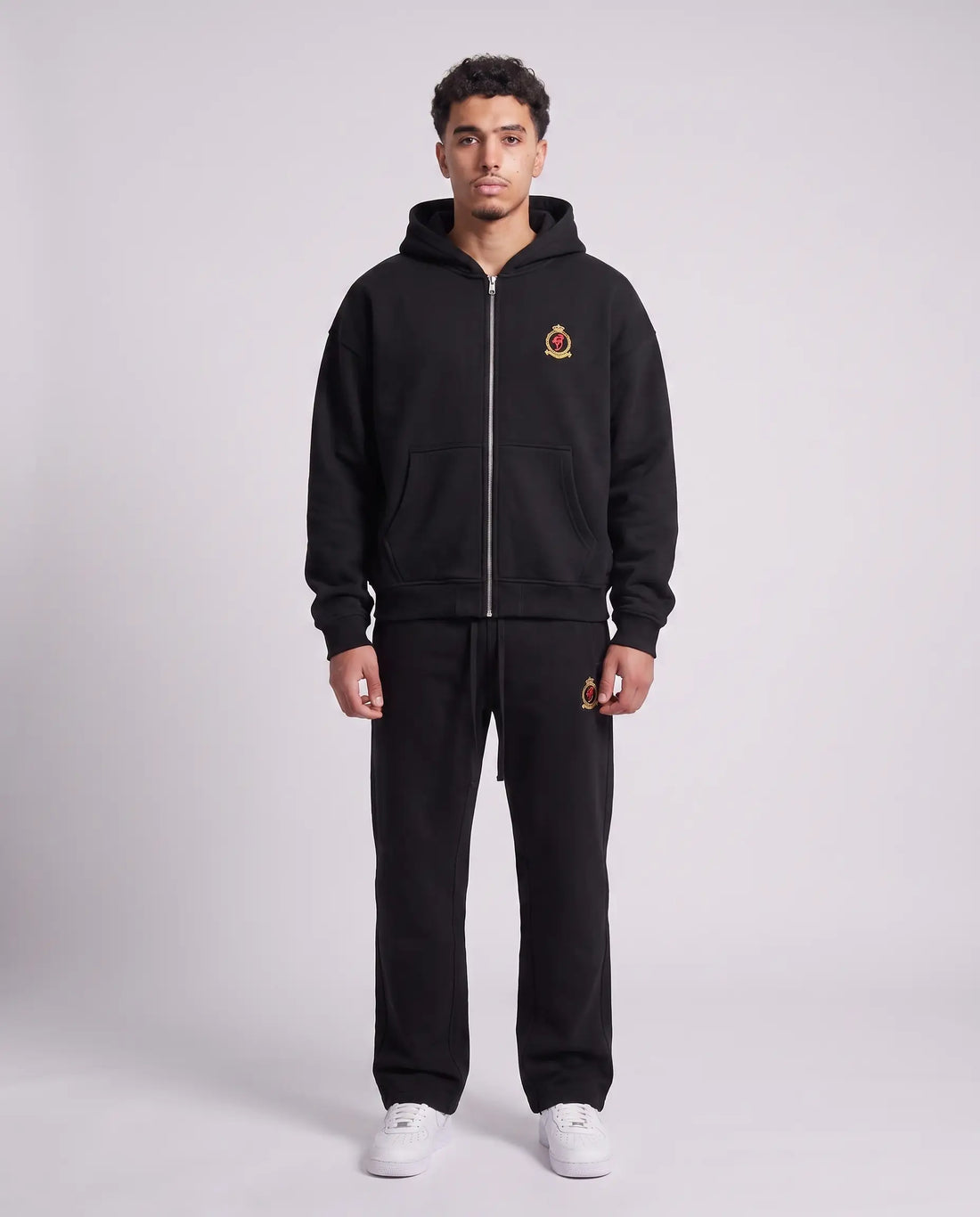 Benjart Embroidery Crest Zip Hoodie - Black