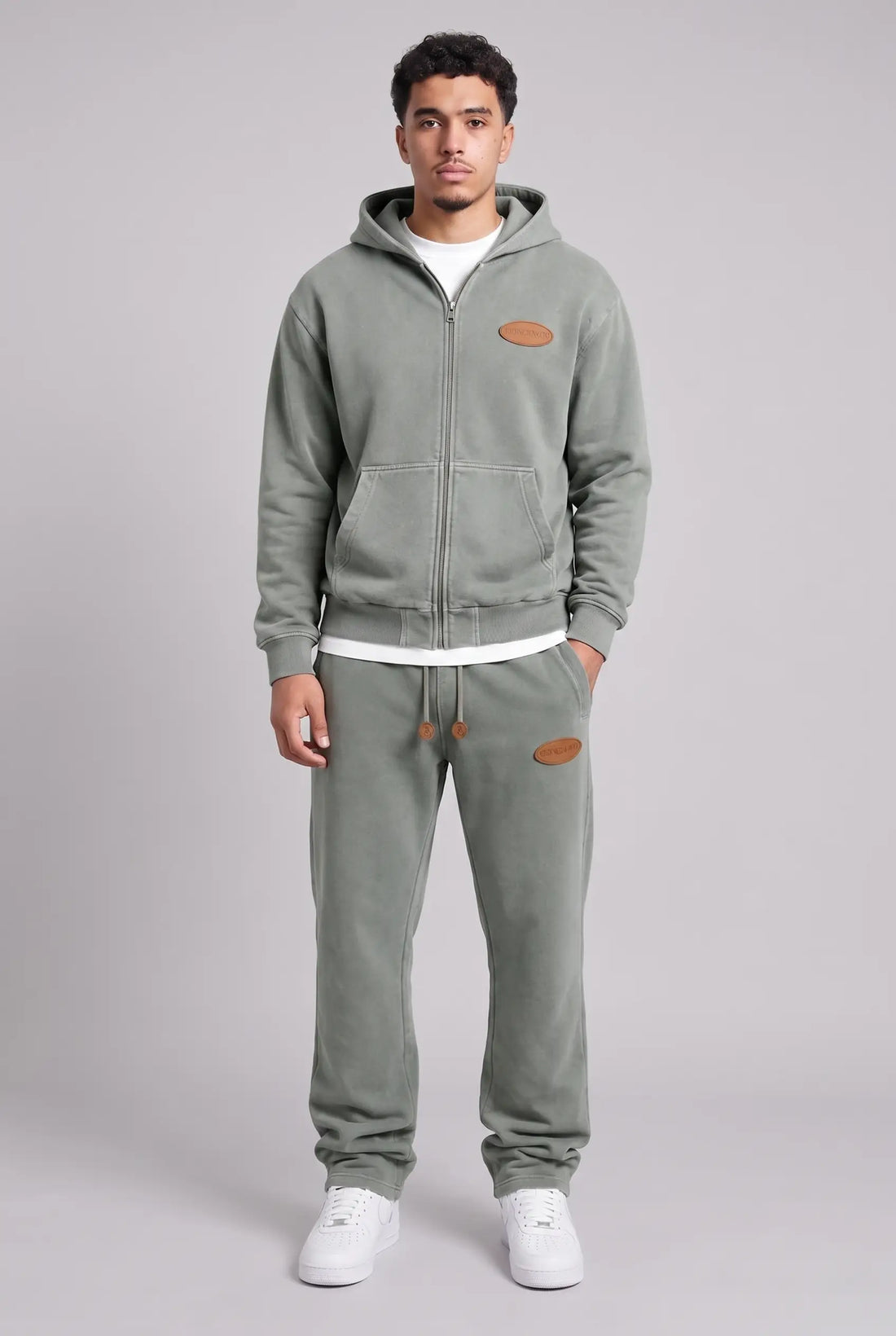 Benjart - Stone Leather Tab Hoodie - grey