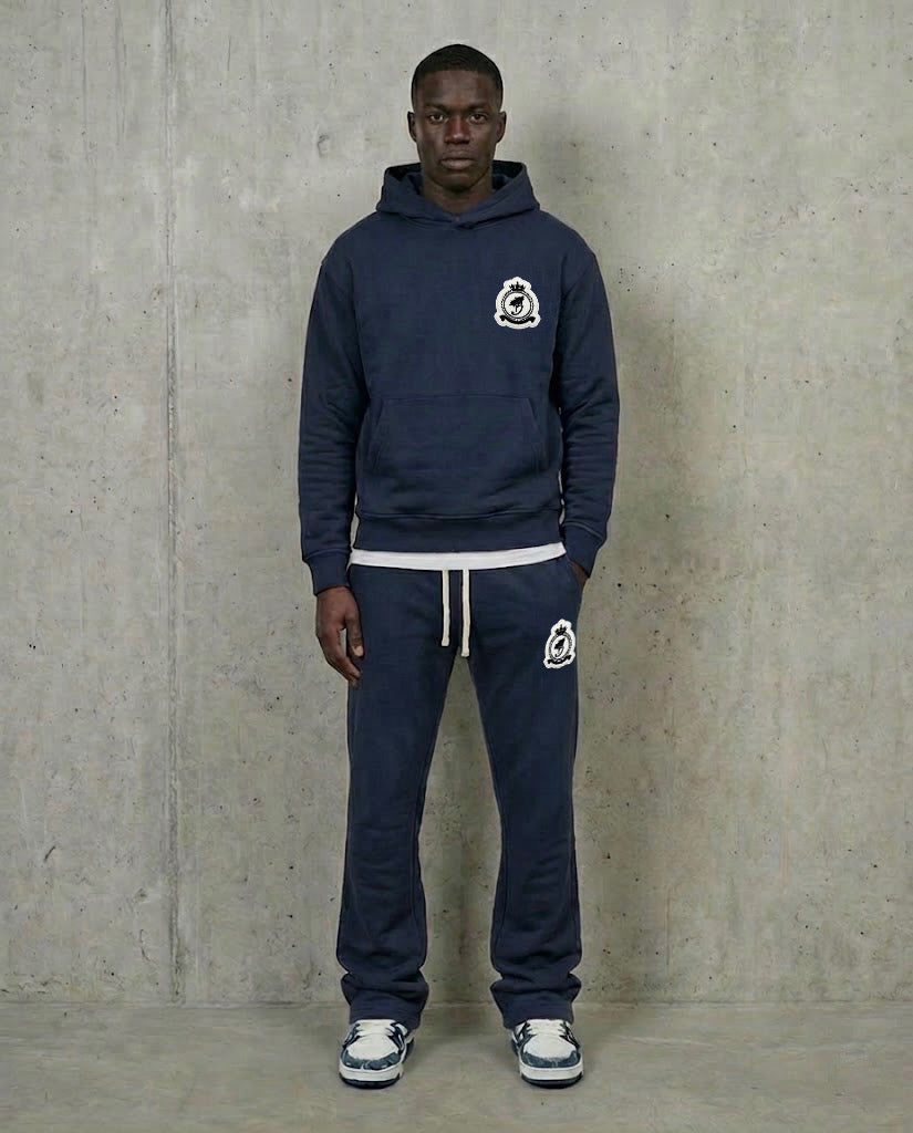 Benjart Chenille Badge pullover and joggers set in navy
