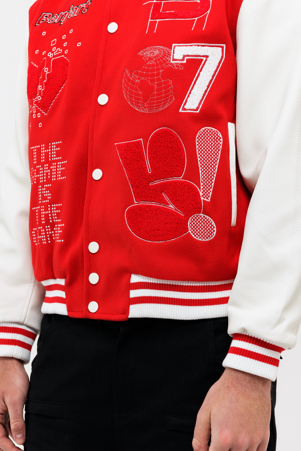 The Red print Varsity Jacket - Red/ White