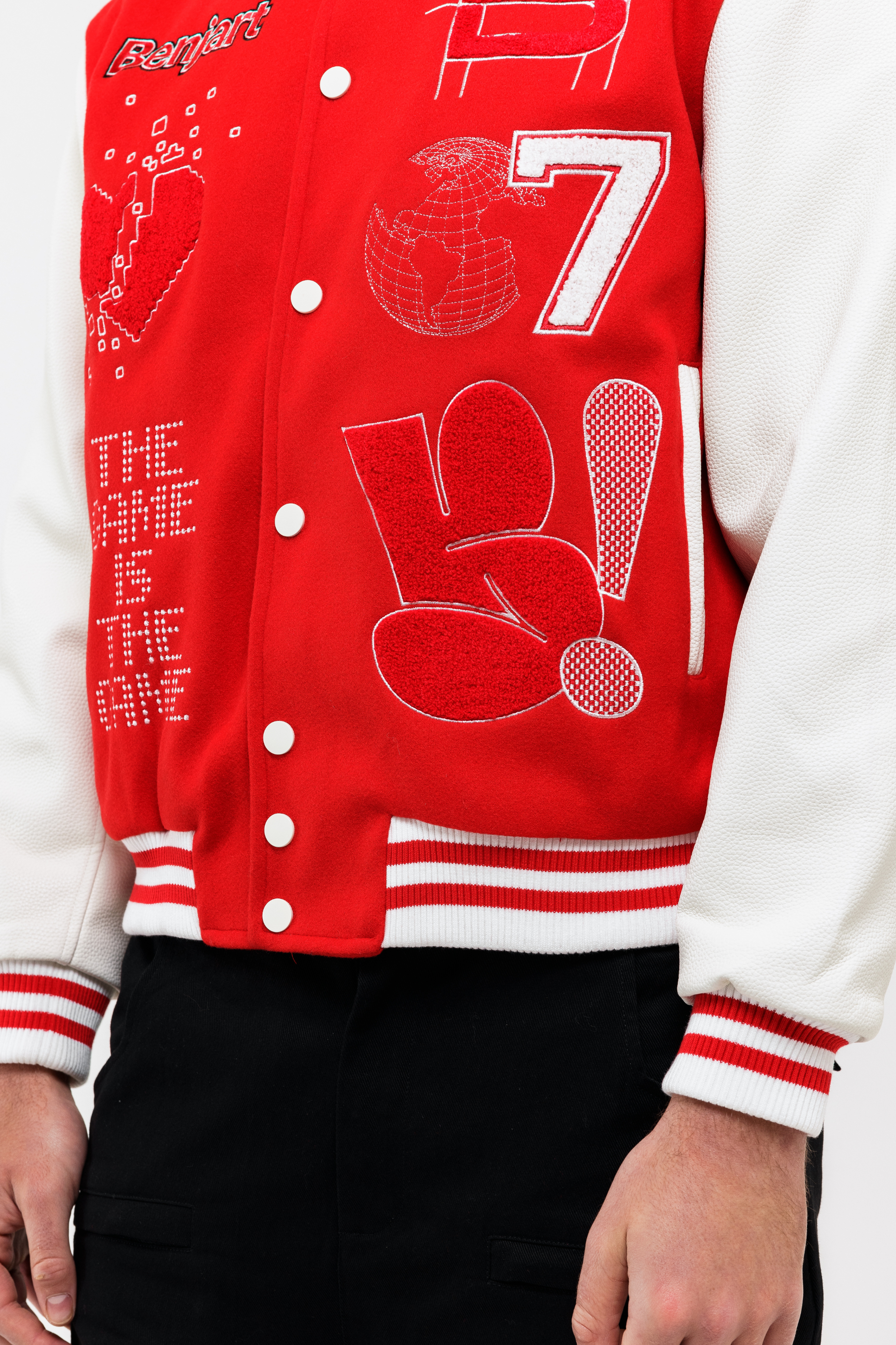 The Red print Varsity Jacket - Red/ White