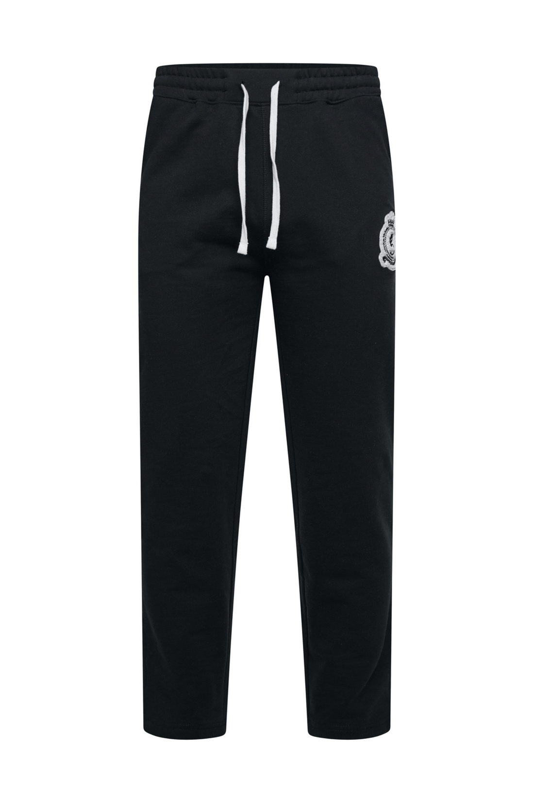 Benjart Chenille Badge Joggers in black, front view