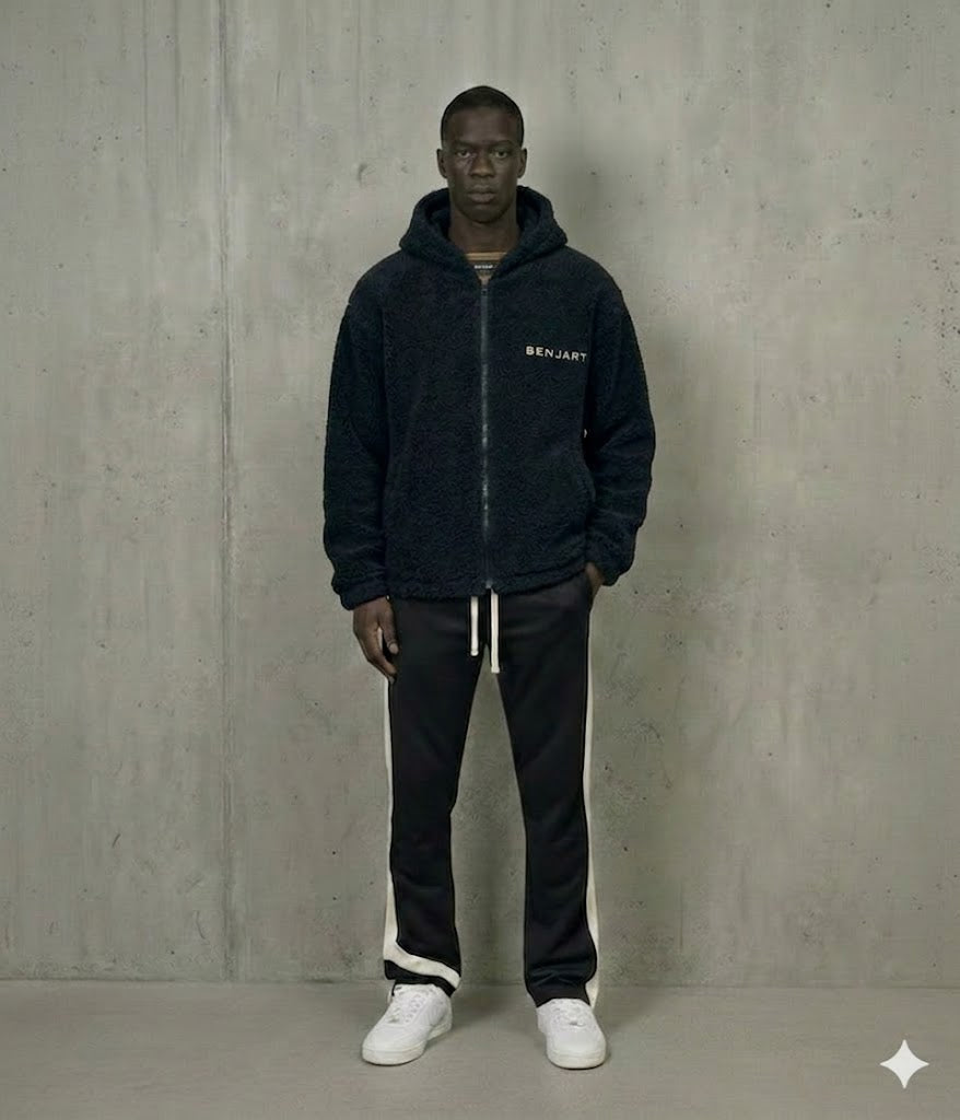 Navy Sherpa Zip Jacket