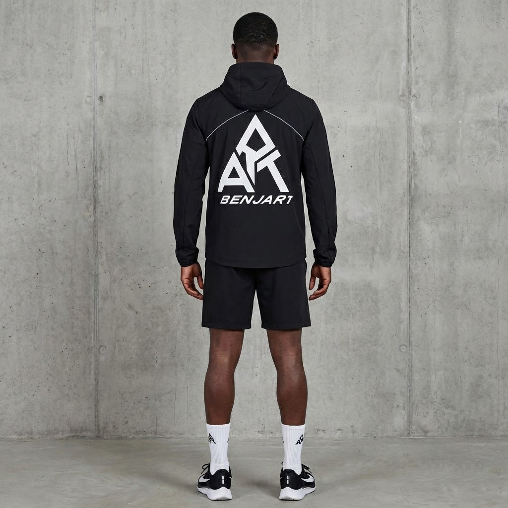 Benjart ART Sport Runner Hood in black, back view with reflective logo