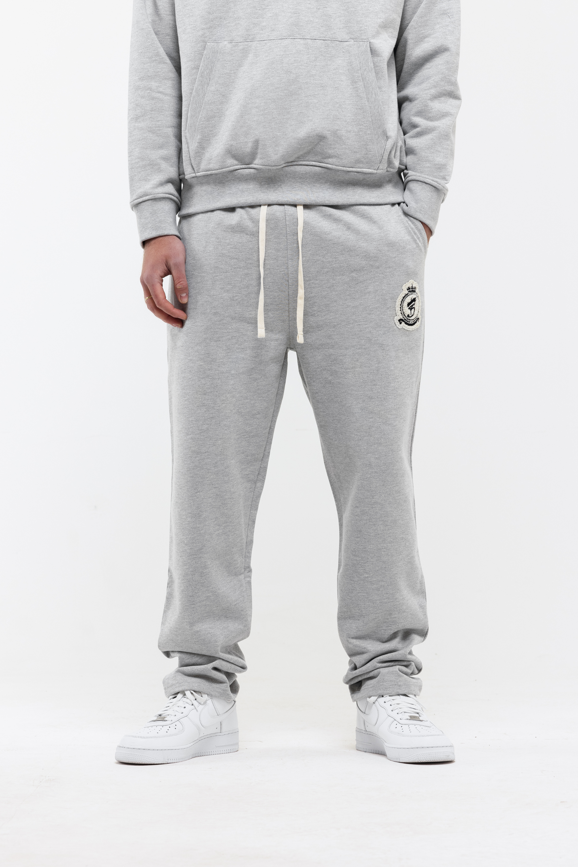 Chenille Badge Joggers - Melange Grey