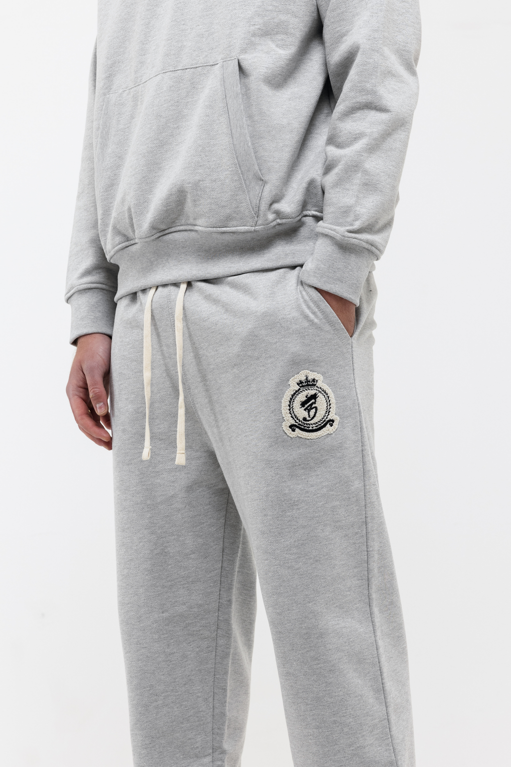Chenille Badge Joggers - Melange Grey