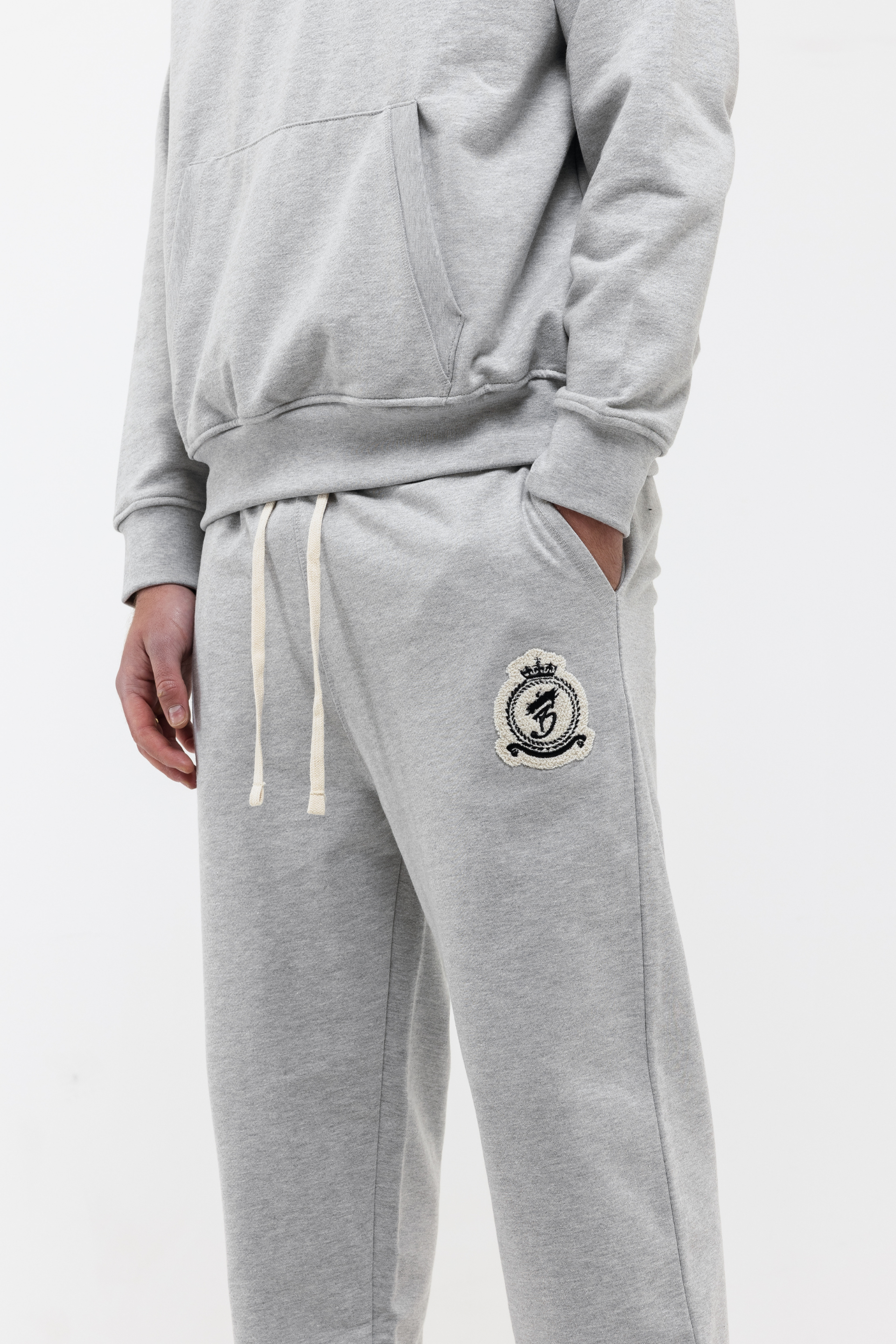 Chenille Badge Joggers - Melange Grey