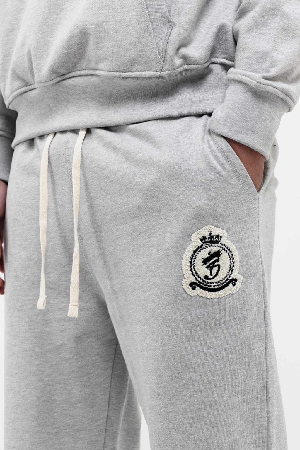 Chenille Badge Joggers - Melange Grey