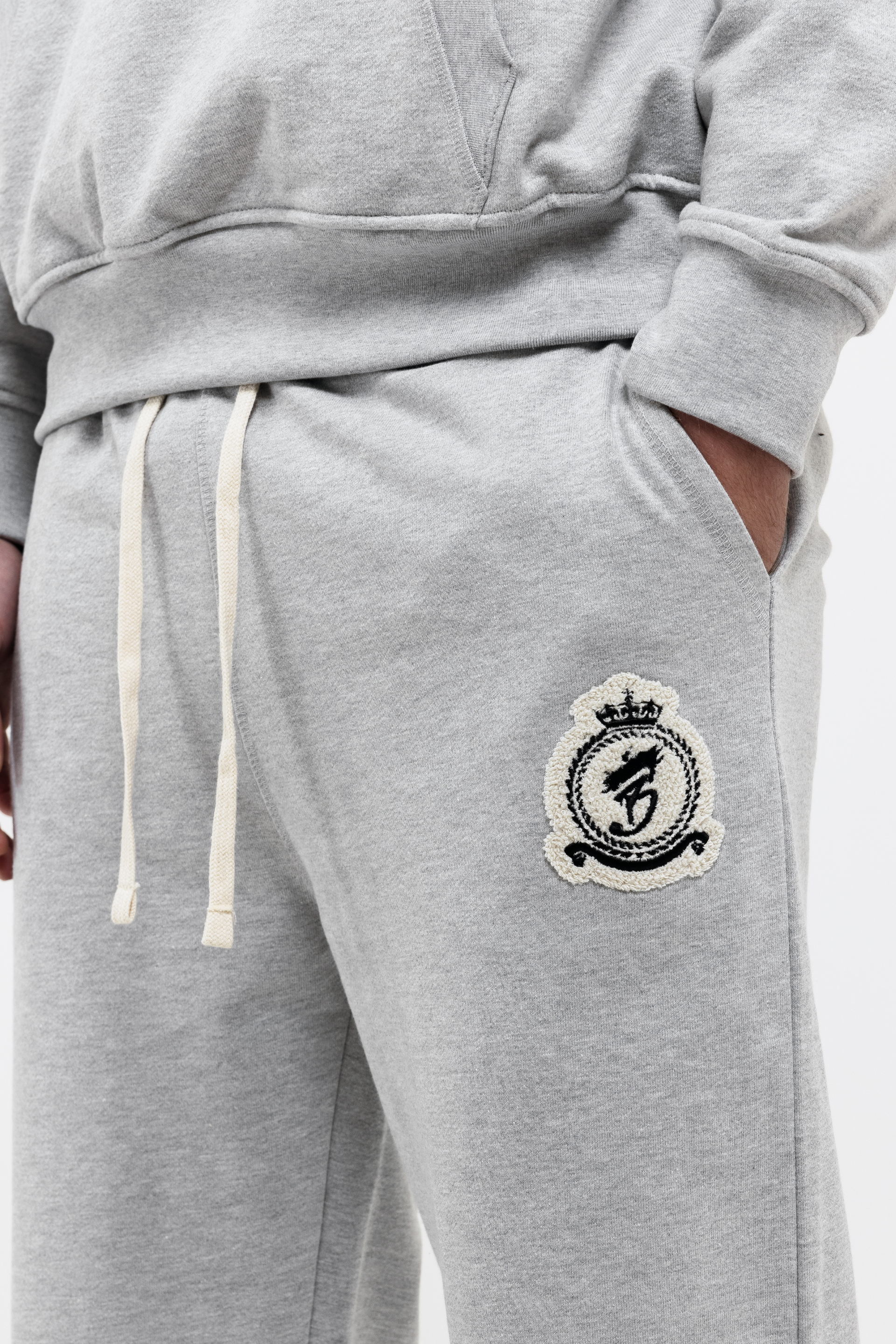 Chenille Badge Joggers - Melange Grey