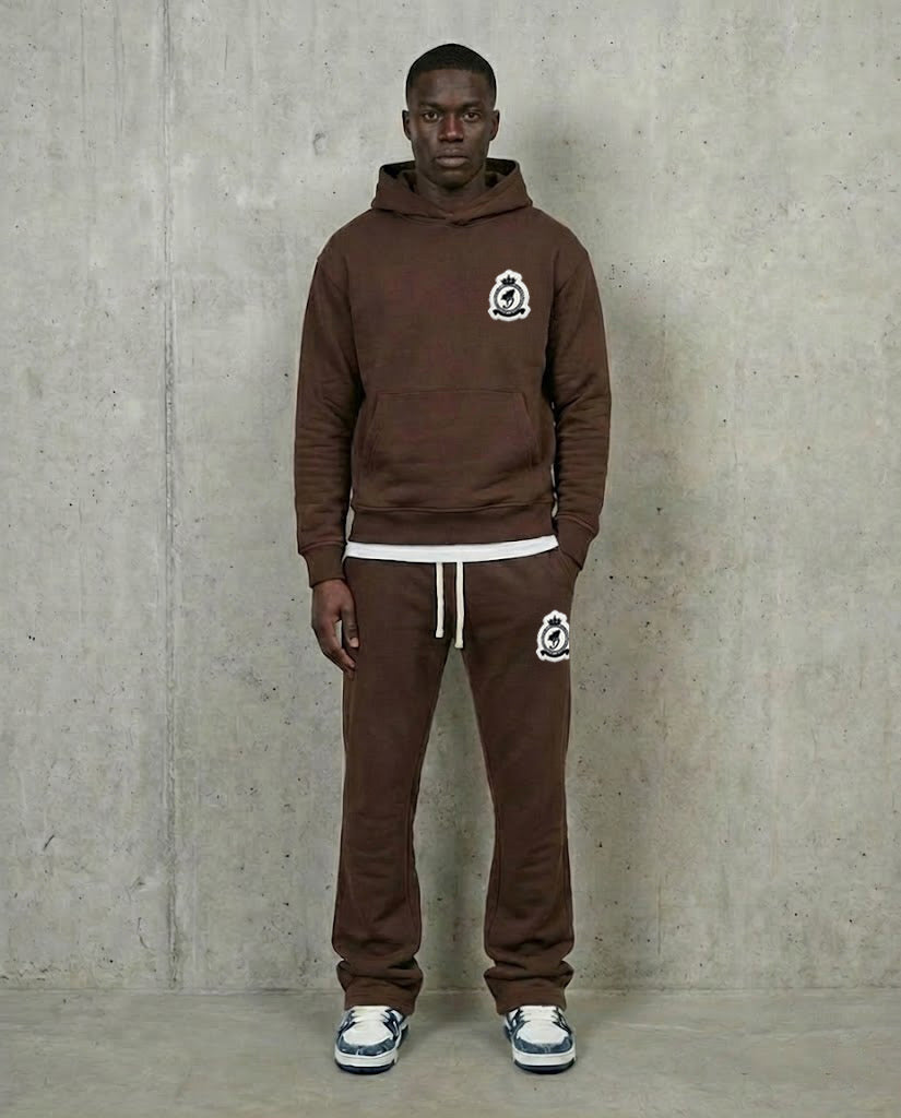 Chenille Badge Joggers - Brown