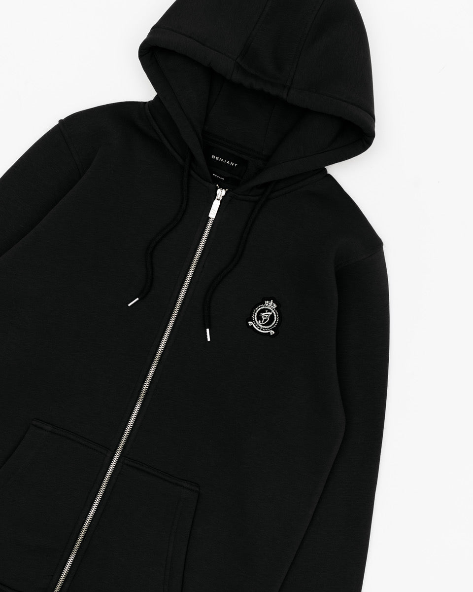 Benjart HRH Classic Zip Hood in black, styled on model
