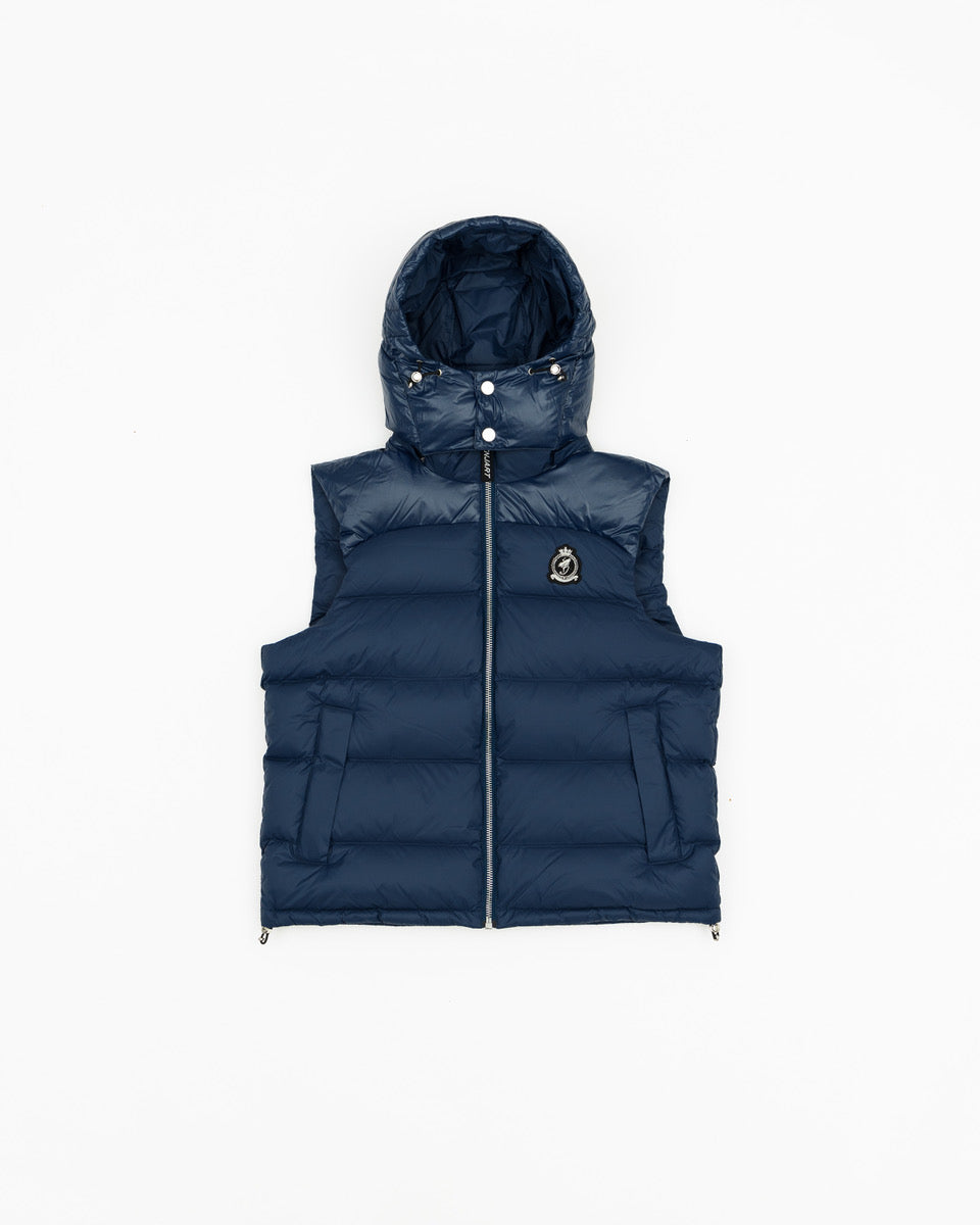 Benjart HRH Hooded Gilet in navy, badge detail
