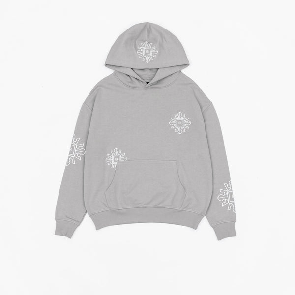 Multi Emblem Hooded Pullover Grey Benjart