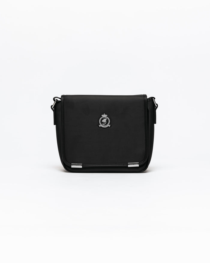 Nylon Messenger Flap Bag - Black