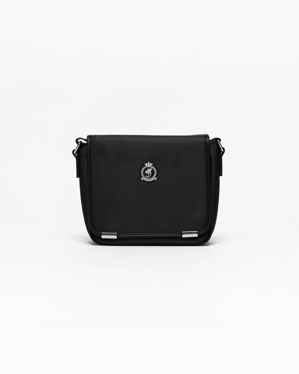 Nylon Messenger Flap Bag - Black