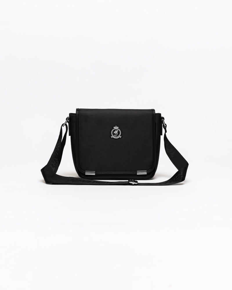 Nylon Messenger Flap Bag - Black