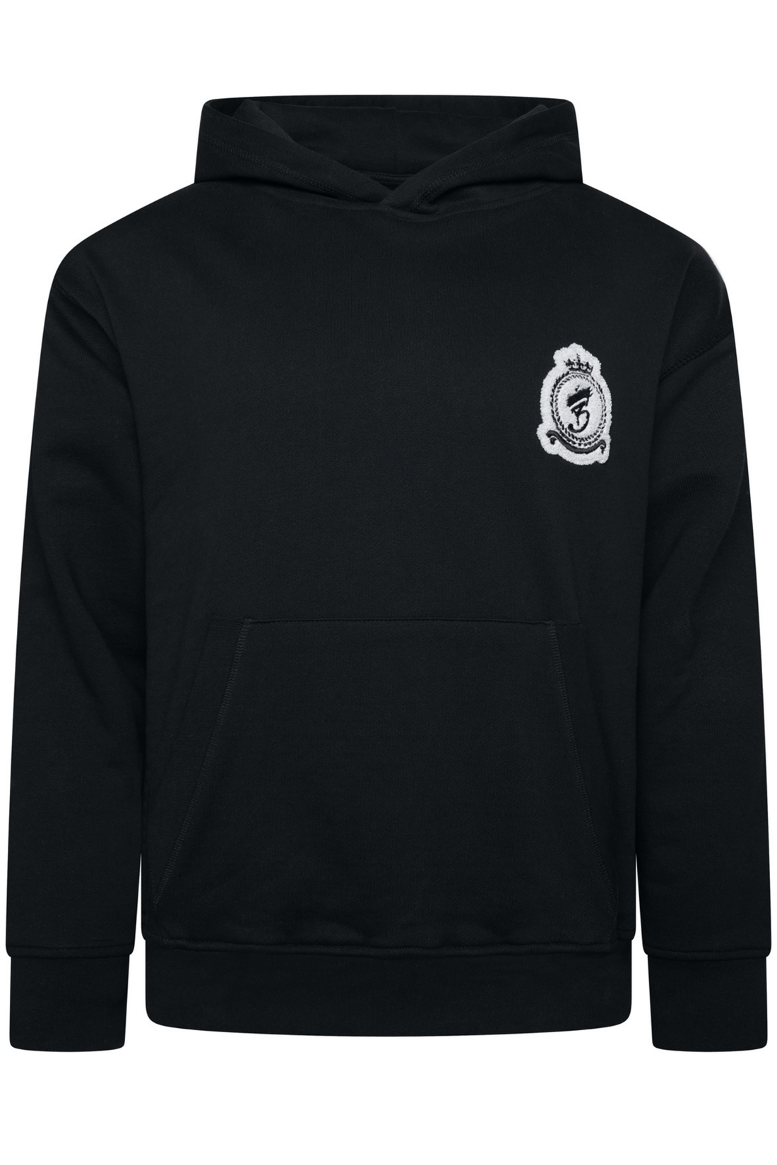 Benjart Chenille Badge Pullover in black, back view