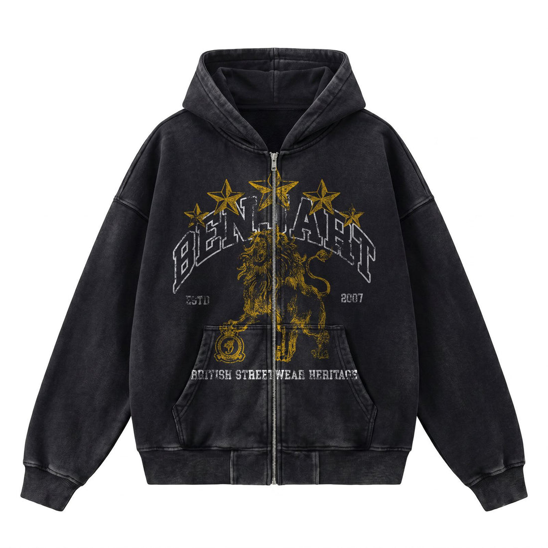 Benjart Heritage Lion Zip Hoodie - Washed Black