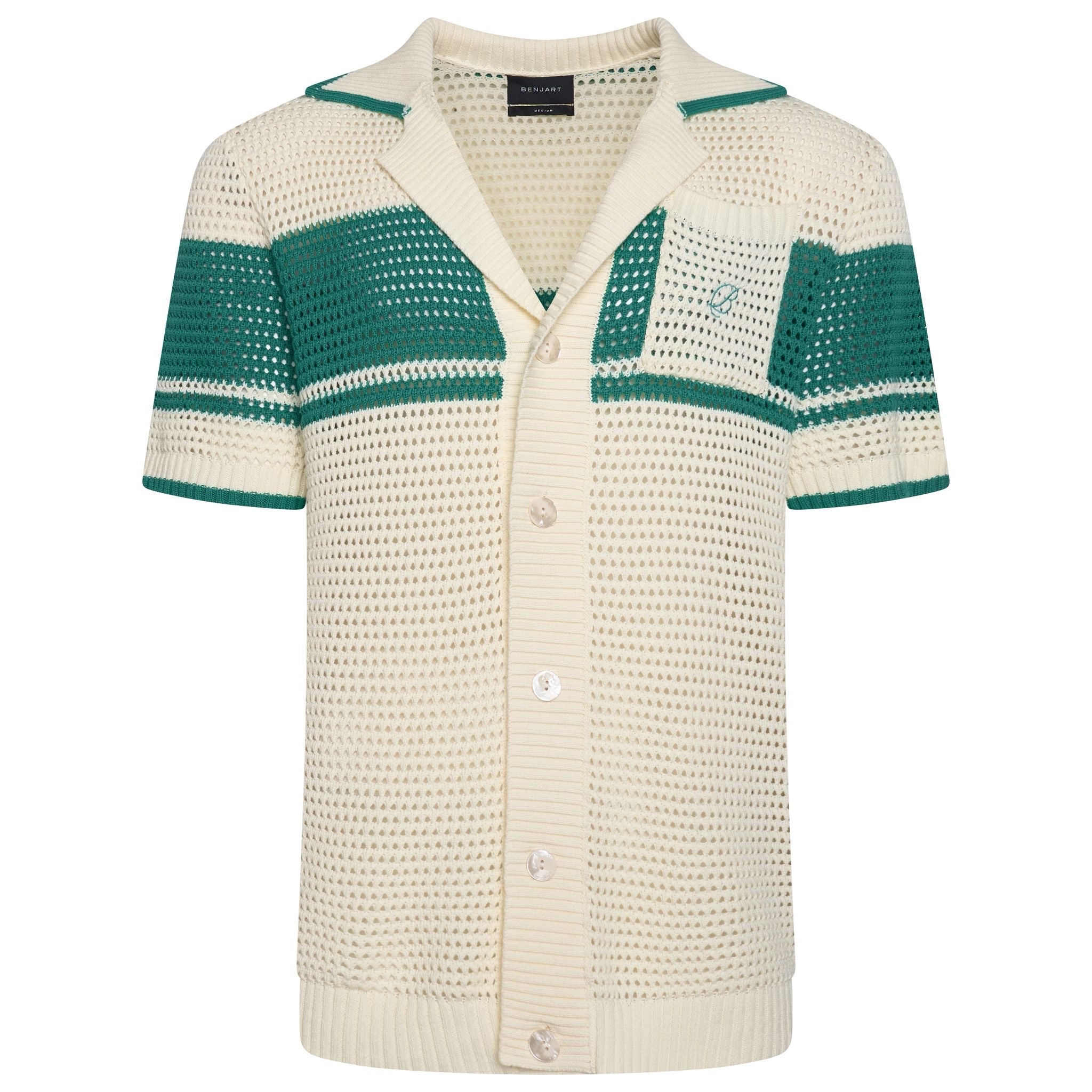 Crochet Knit Shirt - Off-White / Green
