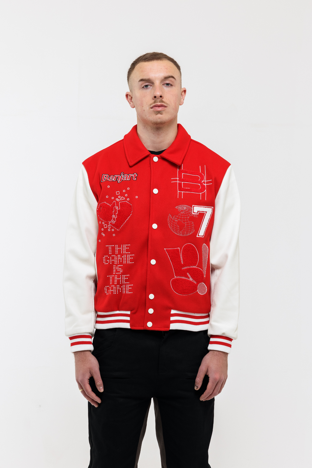 The Red print Varsity Jacket - Red/ White
