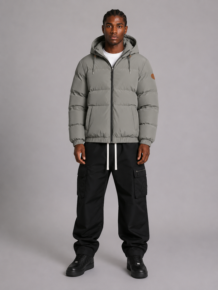Benjart Leather Tab Puffer - Grey