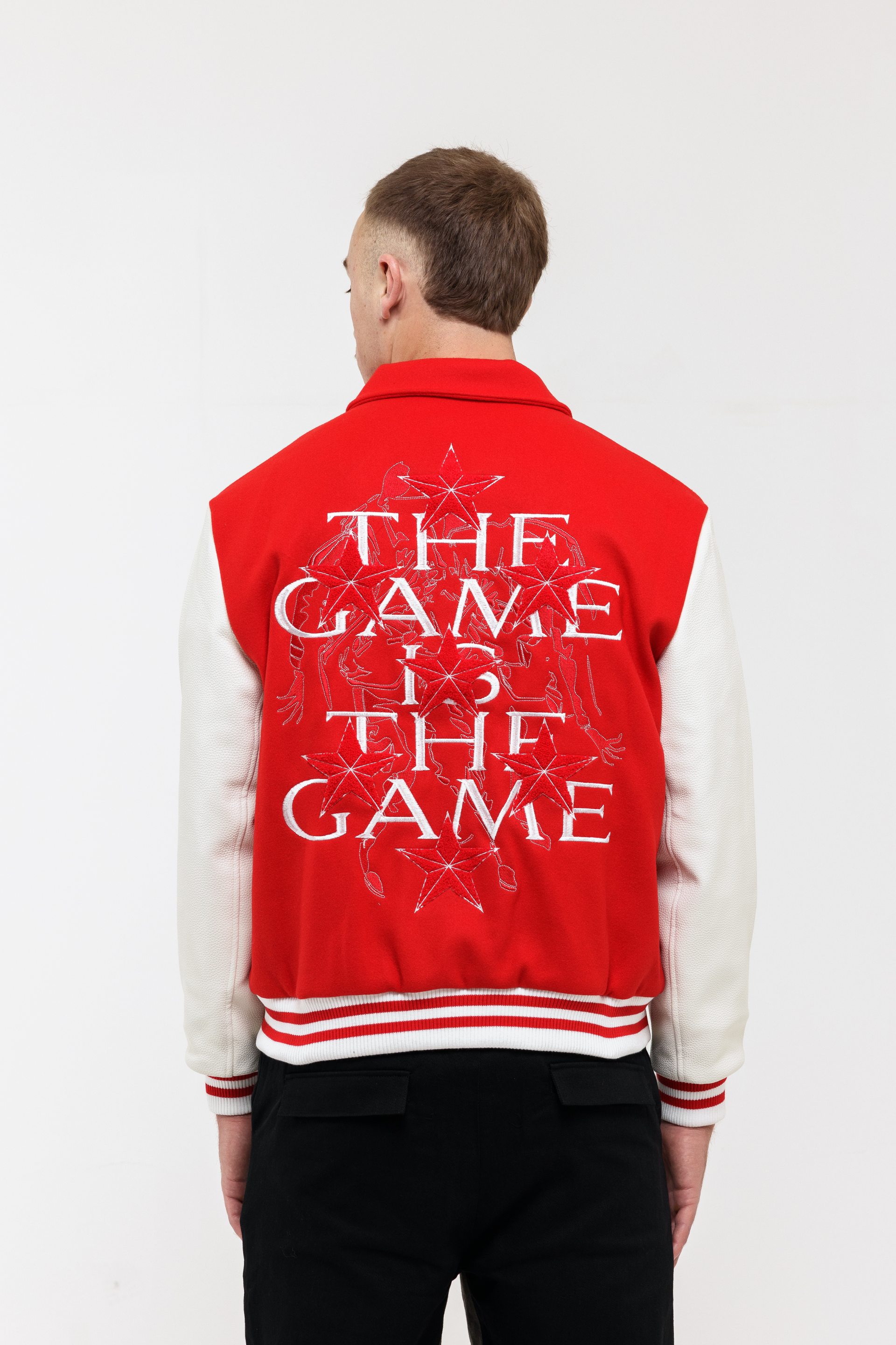 The Red print Varsity Jacket - Red/ White
