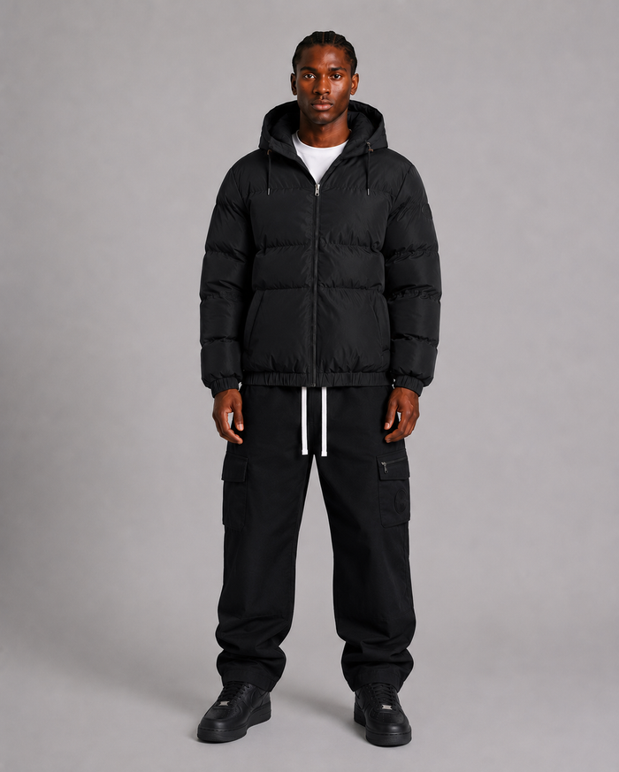 Benjart Leather Tab Puffer - Black