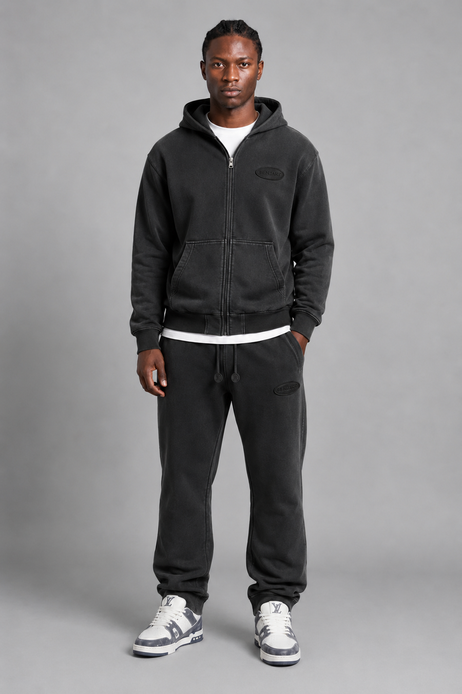 Benjart Stone Leather Tab Hoodie - Black