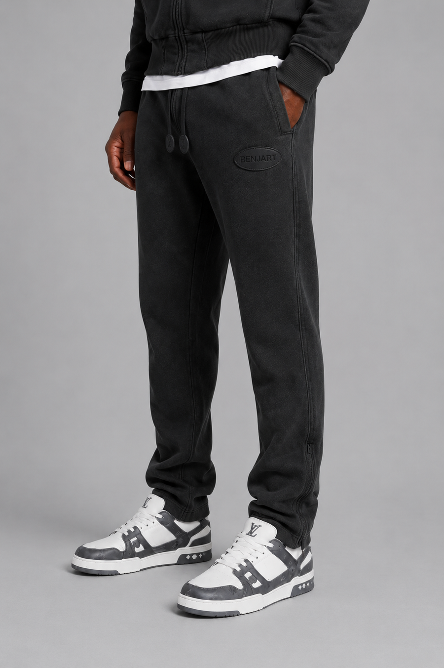 Benjart Stone leather Tab Jogger - Black