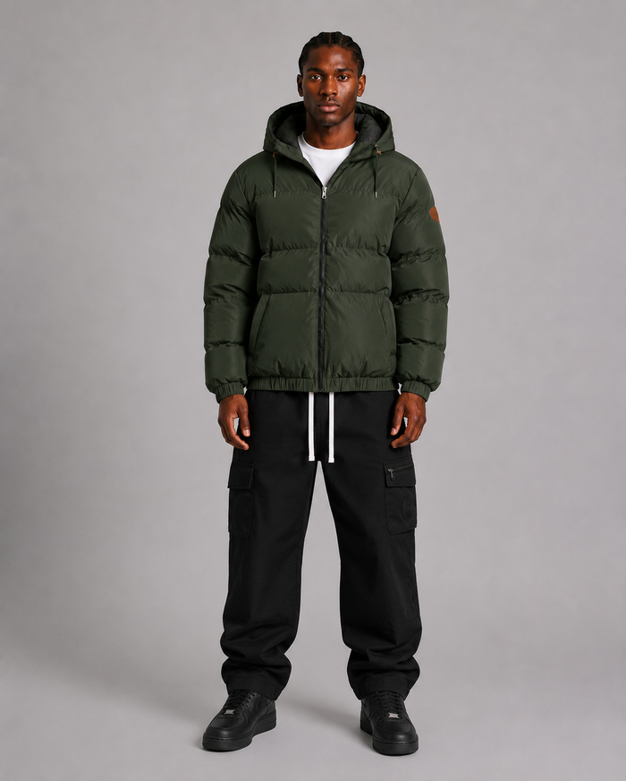 Benjart Leather Tab Puffer - Military Green