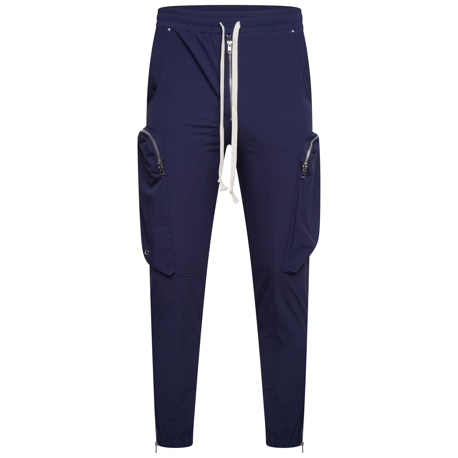 Stretch Curved Zip Nylon Cargo Pant - Navy