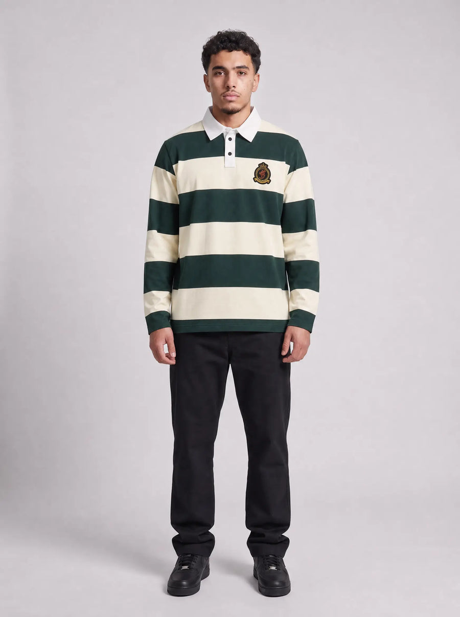 Benjart Rugby Striped Polo - Olive/Cream (Long Sleeved)