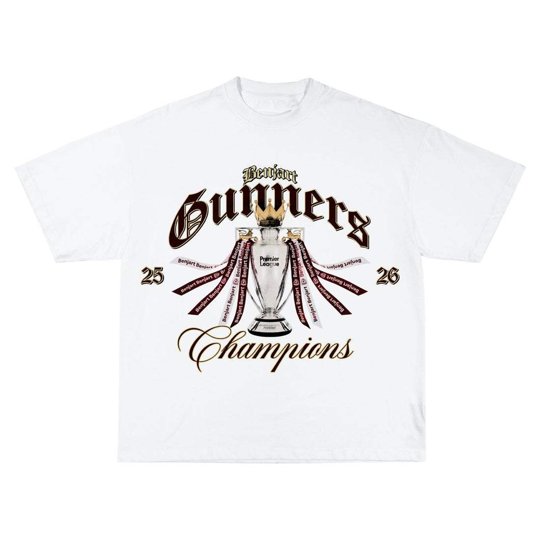 Benjart Champions Arsenal Tee in white, print detail