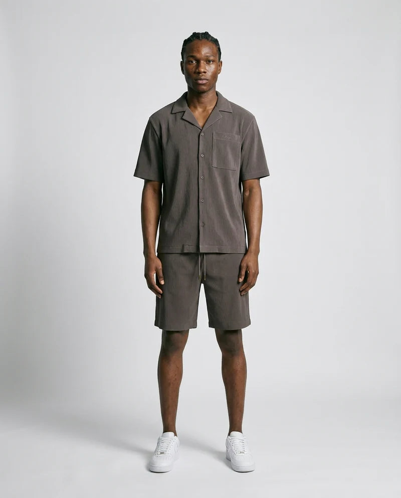 Benjart Resort shirt and shorts set in mocha grey