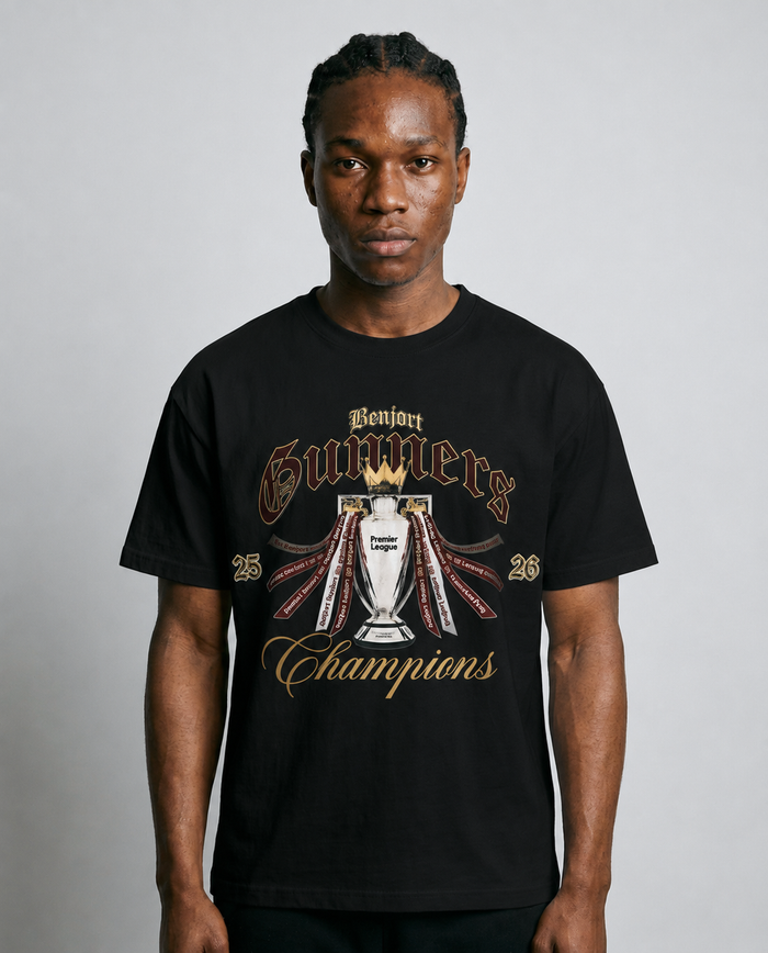 Benjart Champions Arsenal Tee in black, front view