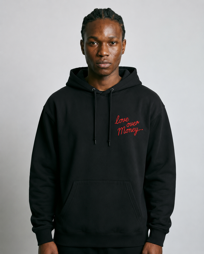 Benjart Love Over Money Hoodie in black, front view
