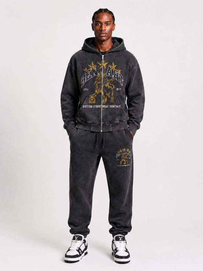 Benjart Heritage Lion Zip Hoodie - Washed Black