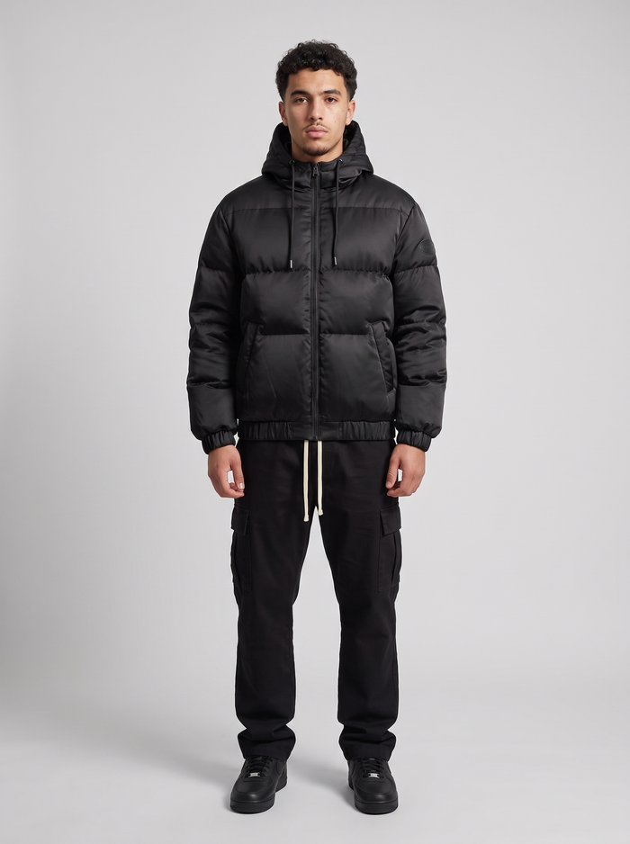 Benjart Leather Tab Puffer - Black