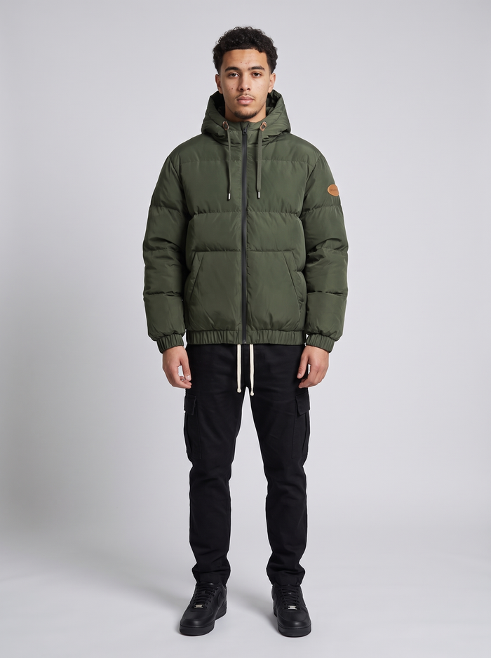 Benjart Leather Tab Puffer - Military Green