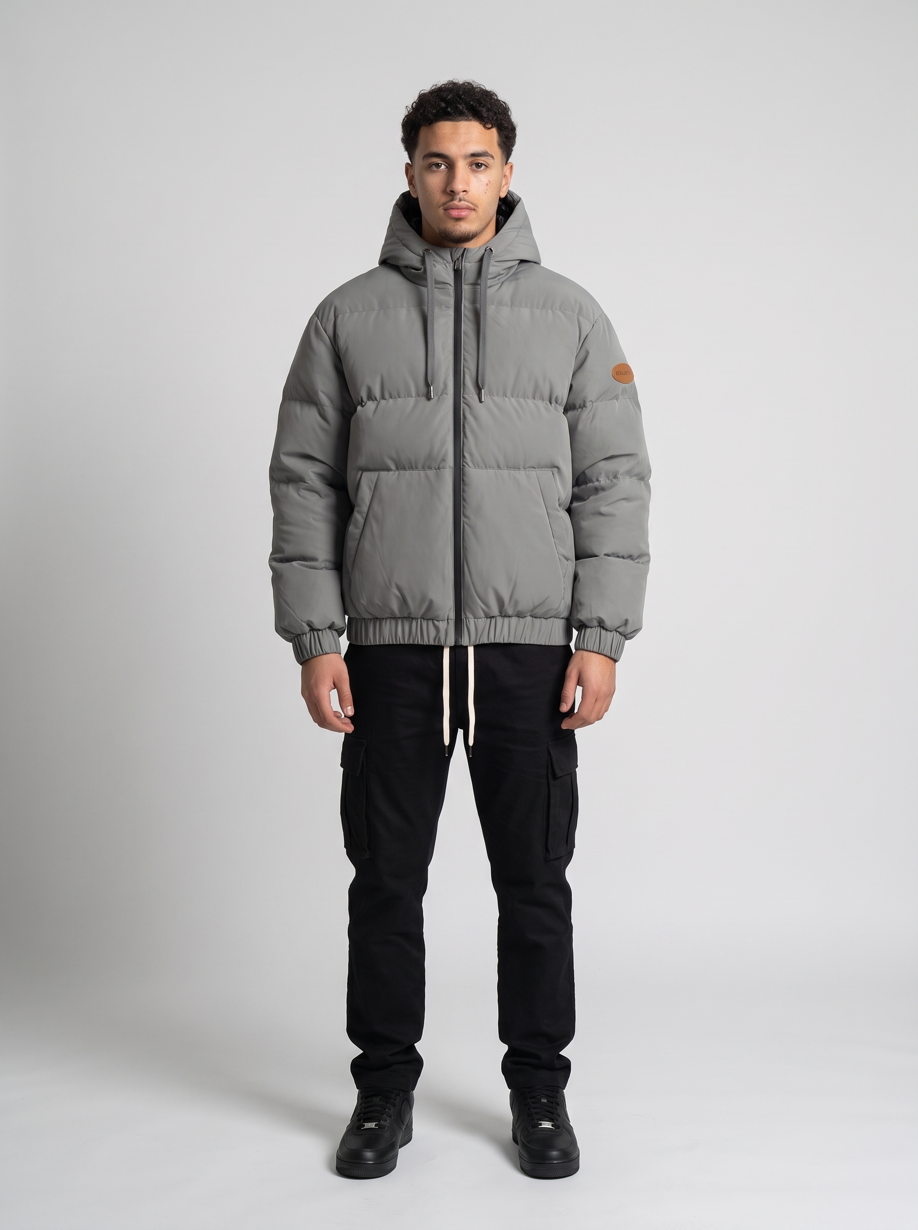 Benjart Leather Tab Puffer - Grey