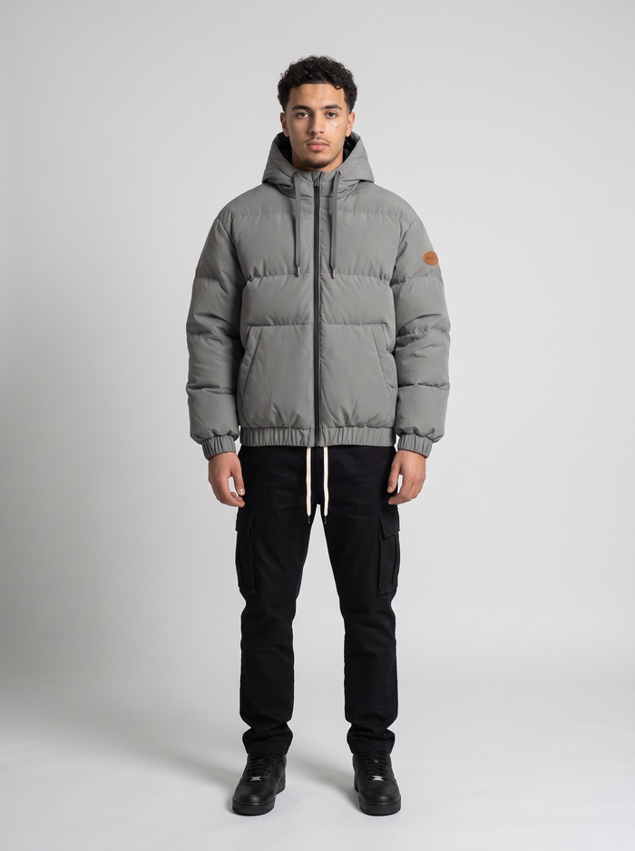 Benjart Leather Tab Puffer - Grey