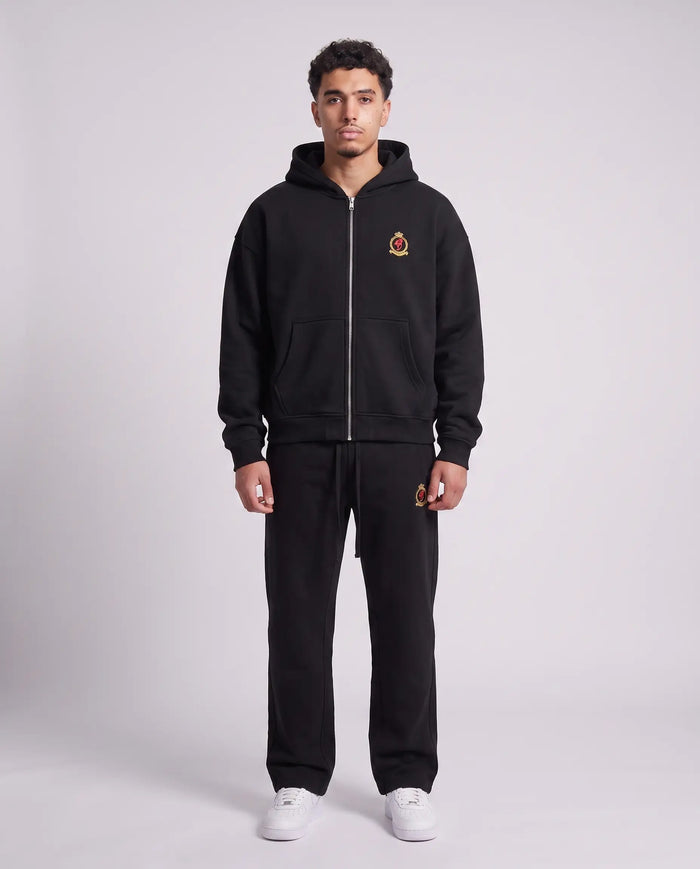 Benjart Embroidery Crest Zip Hoodie - Black