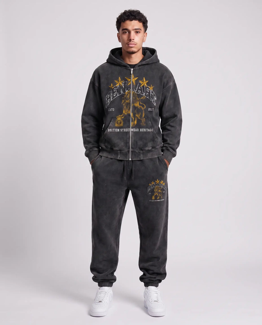 Benjart Heritage Lion Zip Hoodie - Washed Black