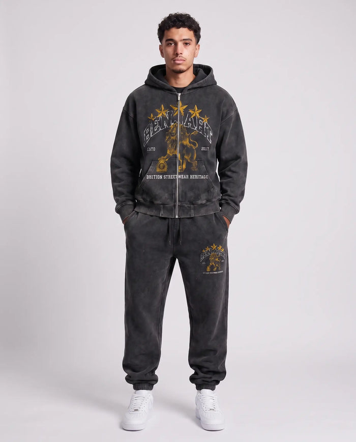 Benjart Heritage Lion Zip Hoodie - Washed Black