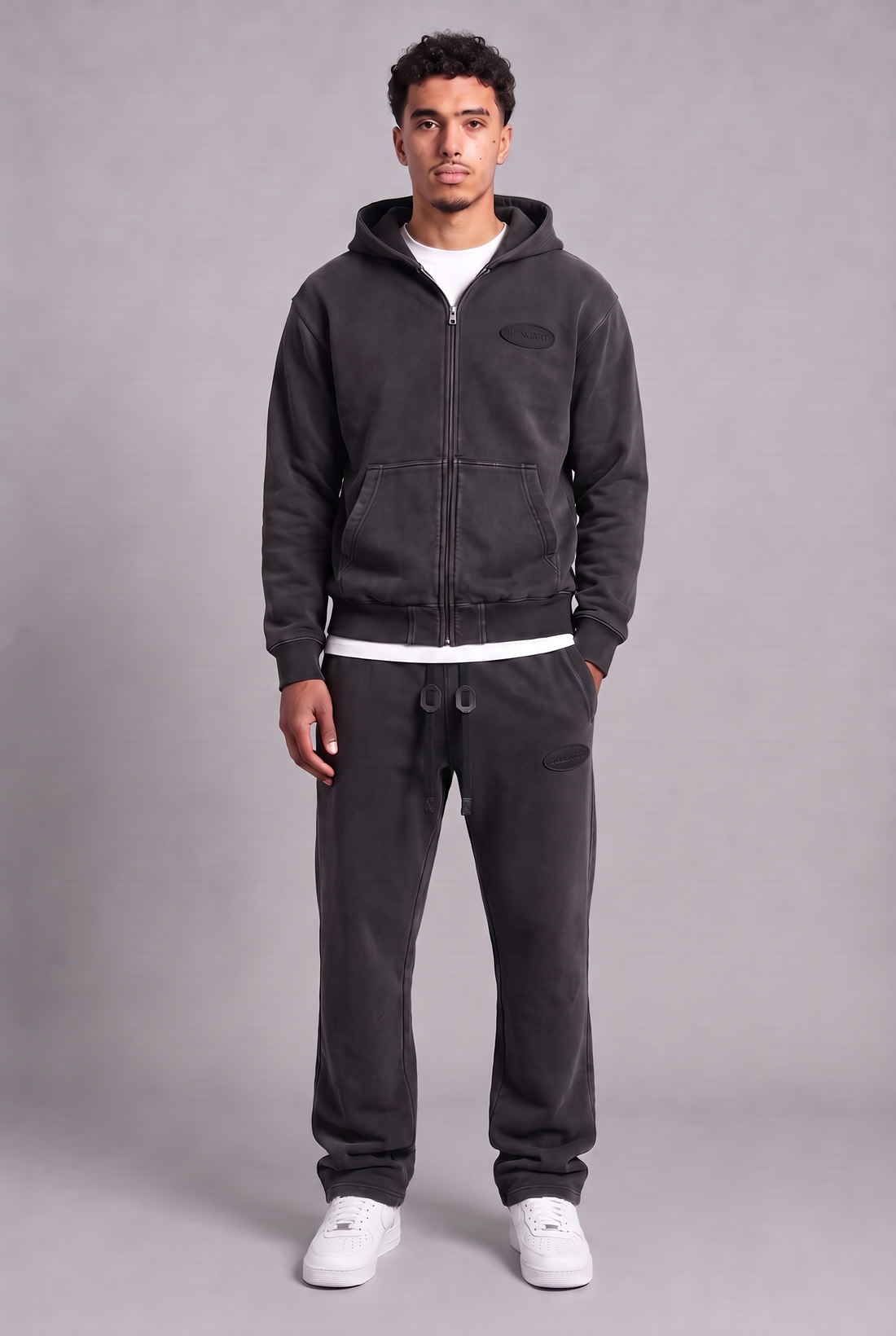 Benjart Stone Leather Tab Hoodie - Black